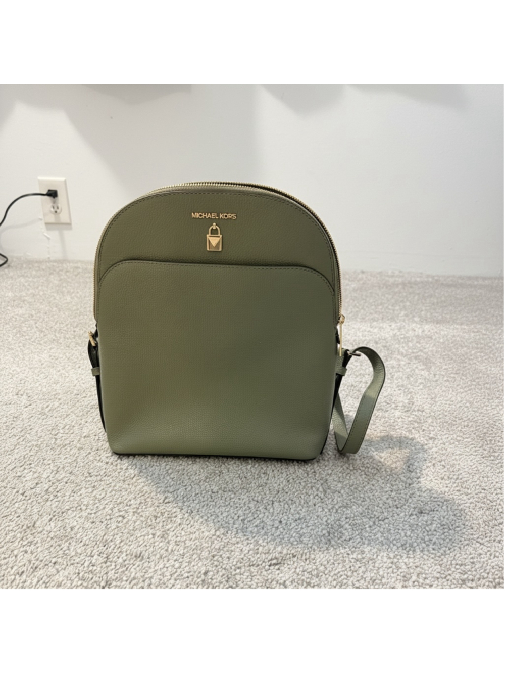 Michael Kors Olive Green Leather Backpack Purse Gold Hardware NWOT